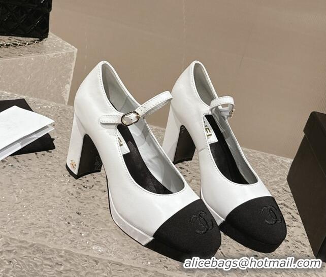 Top Grade Chanel Lambskin Mary Janes Platform Pumps White 323085