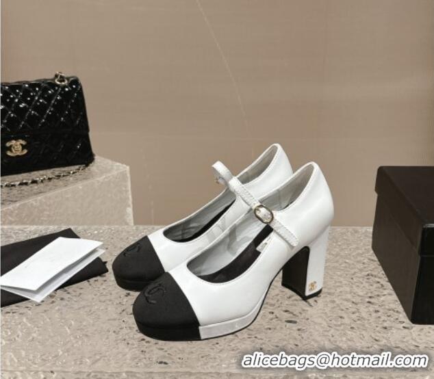 Top Grade Chanel Lambskin Mary Janes Platform Pumps White 323085