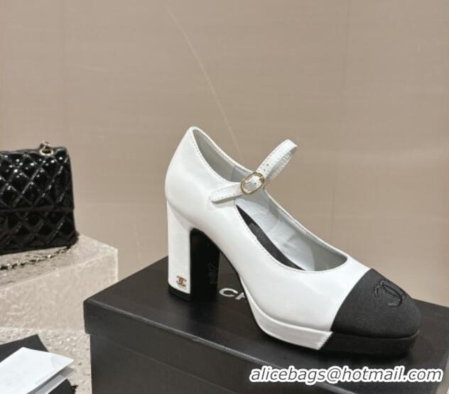 Top Grade Chanel Lambskin Mary Janes Platform Pumps White 323085