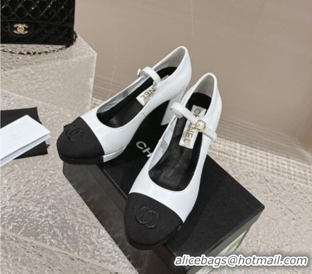 Top Grade Chanel Lambskin Mary Janes Platform Pumps White 323085