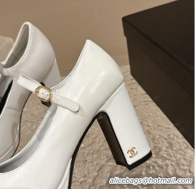 Top Grade Chanel Lambskin Mary Janes Platform Pumps White 323085