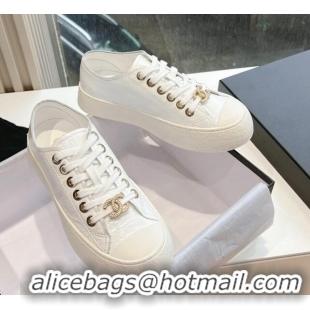 Classic Hot Chanel Patent Calfskin Low-Top Sneakers G45561 White 323090