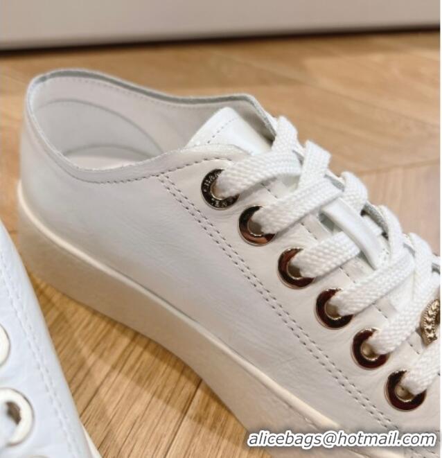 Classic Hot Chanel Patent Calfskin Low-Top Sneakers G45561 White 323090