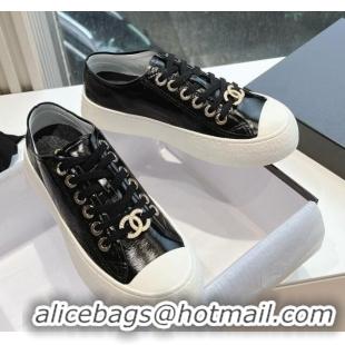 Good Quality Chanel Patent Calfskin Low-Top Sneakers G45561 Black 323091