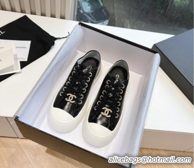 Good Quality Chanel Patent Calfskin Low-Top Sneakers G45561 Black 323091