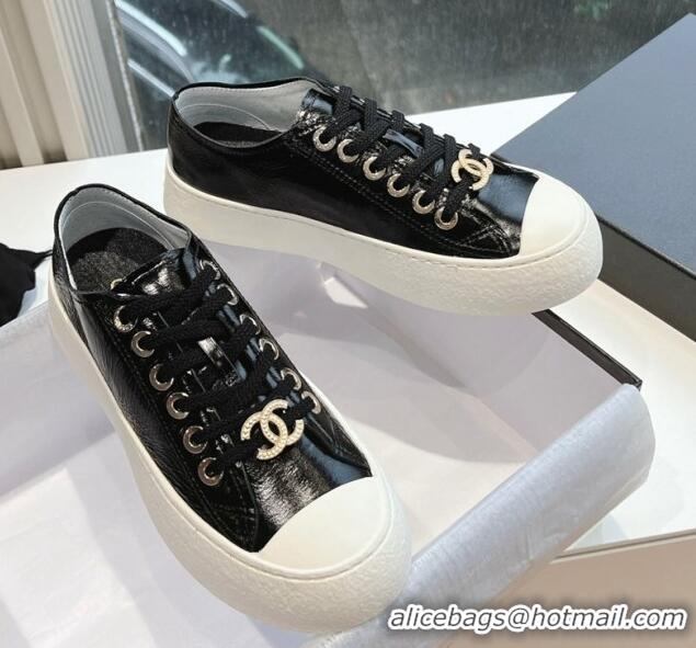 Good Quality Chanel Patent Calfskin Low-Top Sneakers G45561 Black 323091