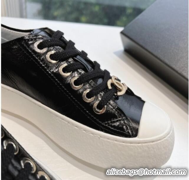 Good Quality Chanel Patent Calfskin Low-Top Sneakers G45561 Black 323091