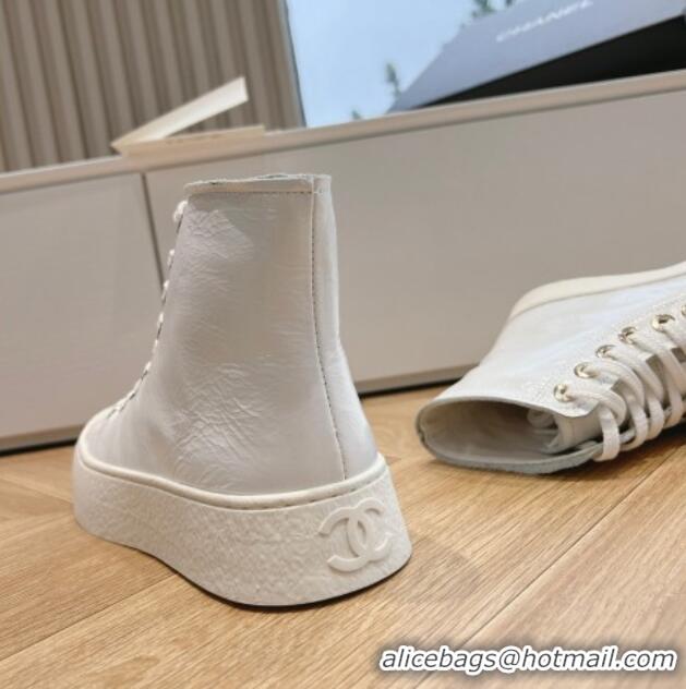 Classic Hot Chanel Patent Calfskin High-Top Sneakers G45561 White 323092