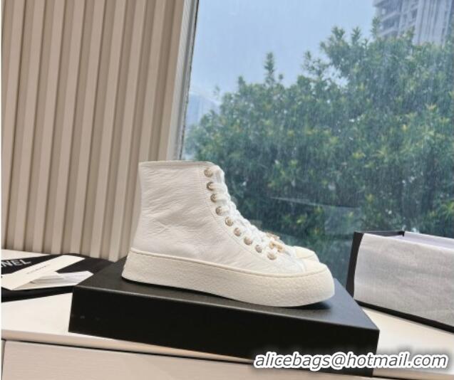 Classic Hot Chanel Patent Calfskin High-Top Sneakers G45561 White 323092