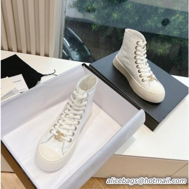 Classic Hot Chanel Patent Calfskin High-Top Sneakers G45561 White 323092