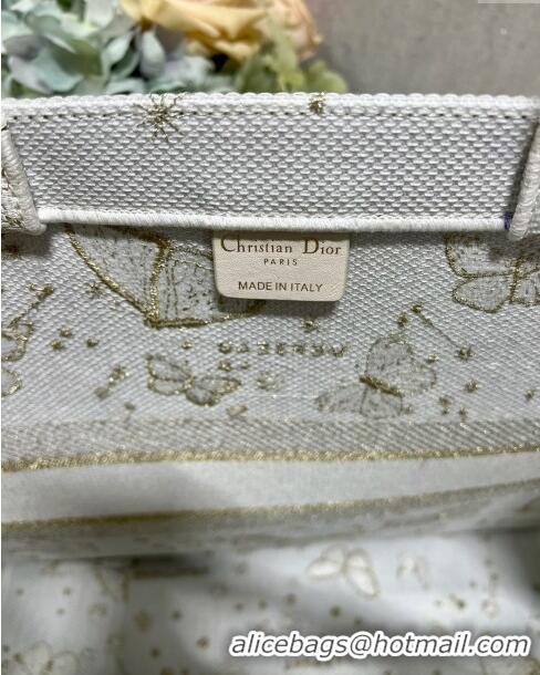 Top Design Dior Large Book Tote Bag in Gold-Tone and White Butterfly Zodiac Embroidery CD2931 2023