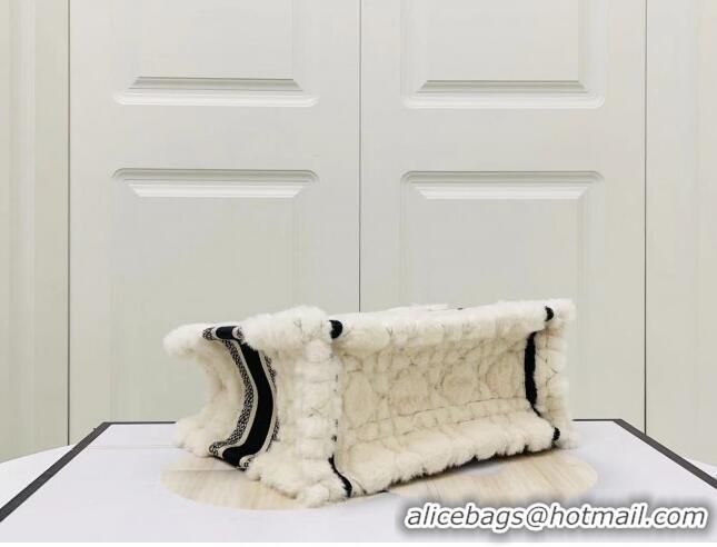 Low Cost Dior Small Book Tote Bag in Cannage Shearling CD1801 White/Black 2024