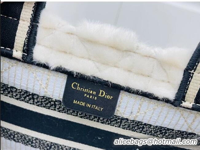 Low Cost Dior Small Book Tote Bag in Cannage Shearling CD1801 White/Black 2024