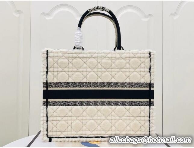 Famous Brand Dior Large Book Tote Bag in Cannage Shearling CD1801 White/Black 2024