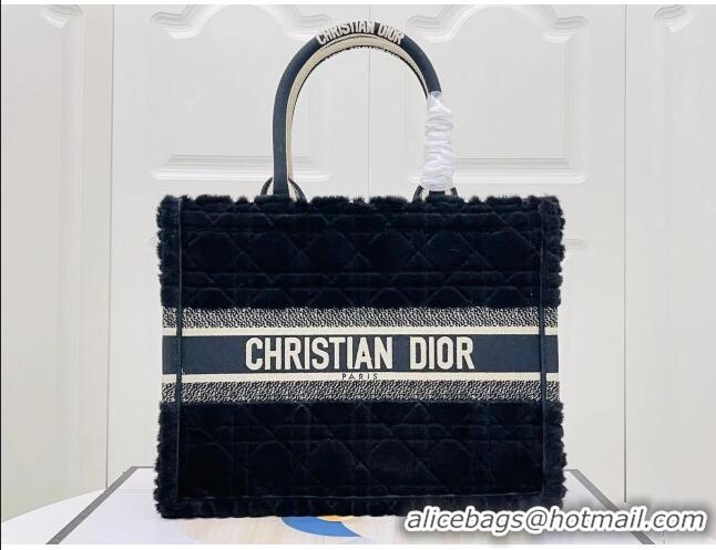 Big Discount Dior Small Book Tote Bag in Cannage Shearling CD1809 Black 2024