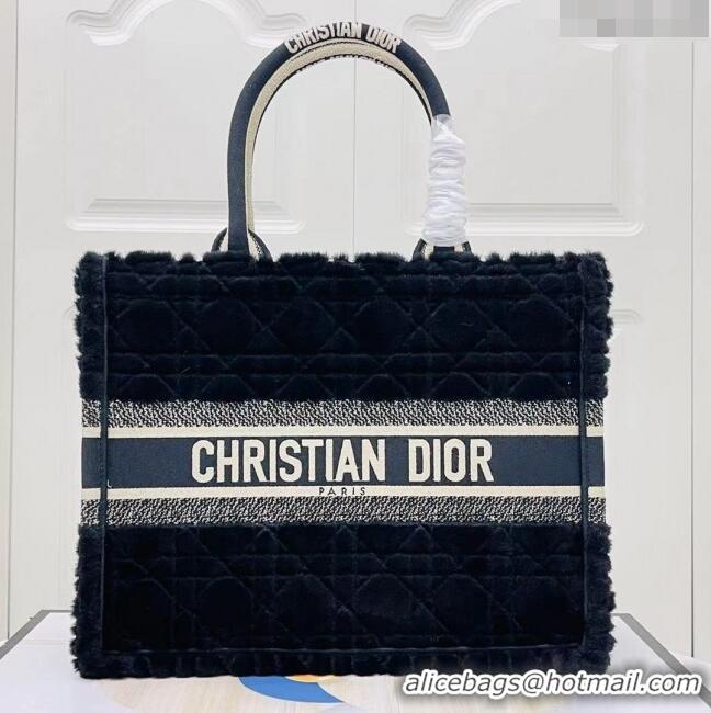 Big Discount Dior Small Book Tote Bag in Cannage Shearling CD1809 Black 2024