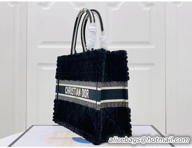 Top Quality Dior Medium Book Tote Bag in Cannage Shearling CD1809 Black 2024