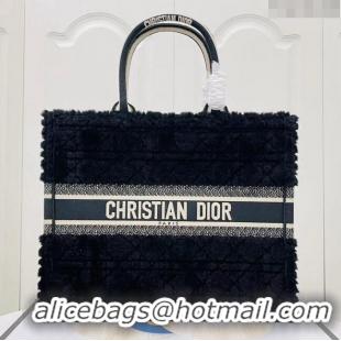 Popular Style Dior Large Book Tote Bag in Cannage Shearling CD1809 Black 2024