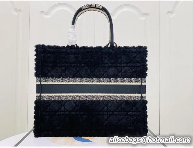 Popular Style Dior Large Book Tote Bag in Cannage Shearling CD1809 Black 2024