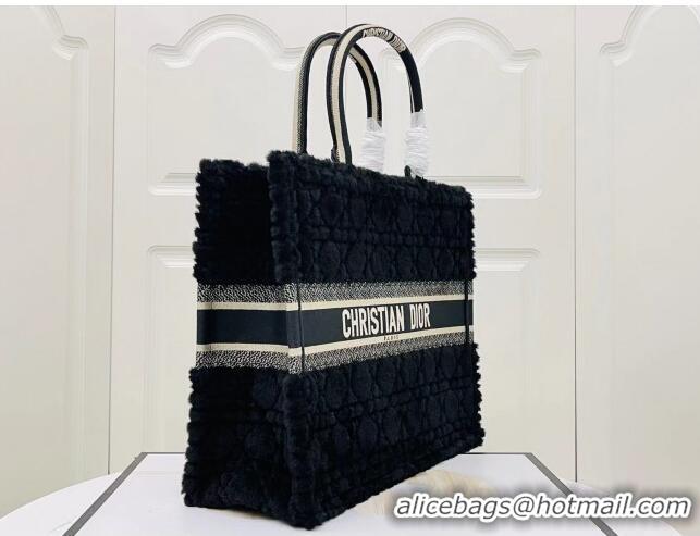 Popular Style Dior Large Book Tote Bag in Cannage Shearling CD1809 Black 2024