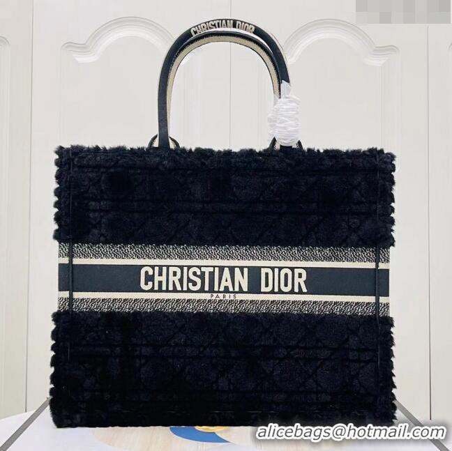 Popular Style Dior Large Book Tote Bag in Cannage Shearling CD1809 Black 2024