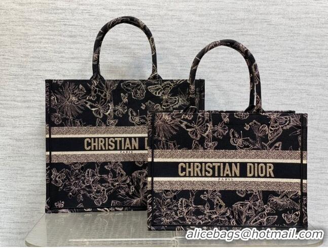 Hot Sell Cheap Dior Medium Book Tote Bag with Butterfly Embroidery CD1810 Black/Gold 2023