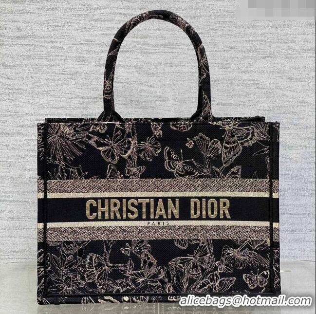 Hot Sell Cheap Dior Medium Book Tote Bag with Butterfly Embroidery CD1810 Black/Gold 2023