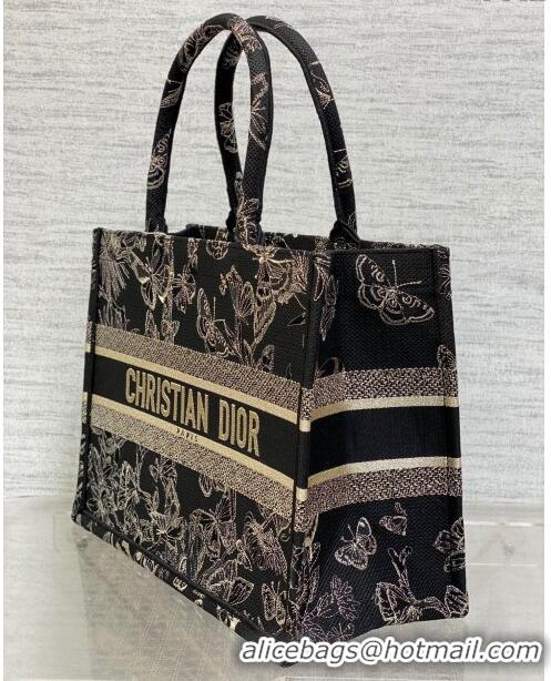 Hot Sell Cheap Dior Medium Book Tote Bag with Butterfly Embroidery CD1810 Black/Gold 2023