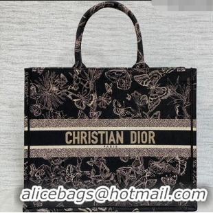 Promotional Dior Large Book Tote Bag with Butterfly Embroidery CD1811 Black/Gold 2023