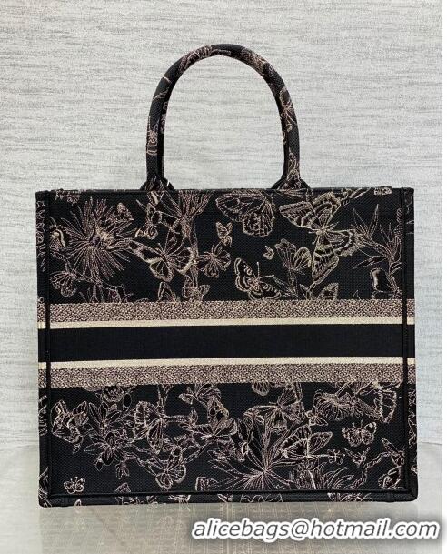 Promotional Dior Large Book Tote Bag with Butterfly Embroidery CD1811 Black/Gold 2023