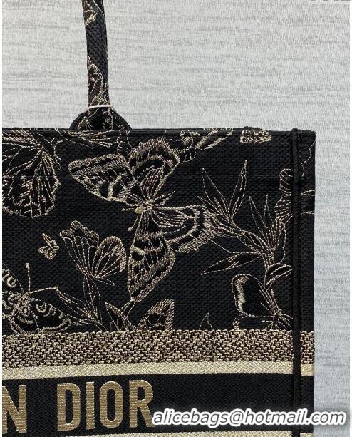 Promotional Dior Large Book Tote Bag with Butterfly Embroidery CD1811 Black/Gold 2023