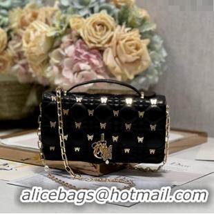 Promotional Dior Miss Dior Top Handle Bag with Gold-Finish Butterfly Studs CD1807 Black 2024