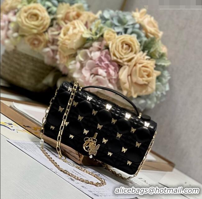 Promotional Dior Miss Dior Top Handle Bag with Gold-Finish Butterfly Studs CD1807 Black 2024