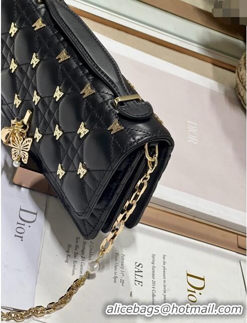 Promotional Dior Miss Dior Top Handle Bag with Gold-Finish Butterfly Studs CD1807 Black 2024