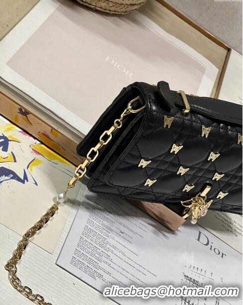 Promotional Dior Miss Dior Top Handle Bag with Gold-Finish Butterfly Studs CD1807 Black 2024