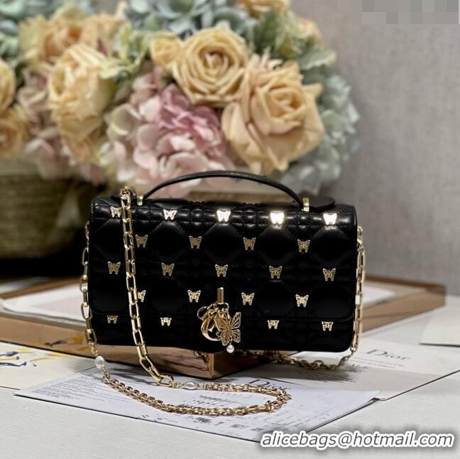 Promotional Dior Miss Dior Top Handle Bag with Gold-Finish Butterfly Studs CD1807 Black 2024