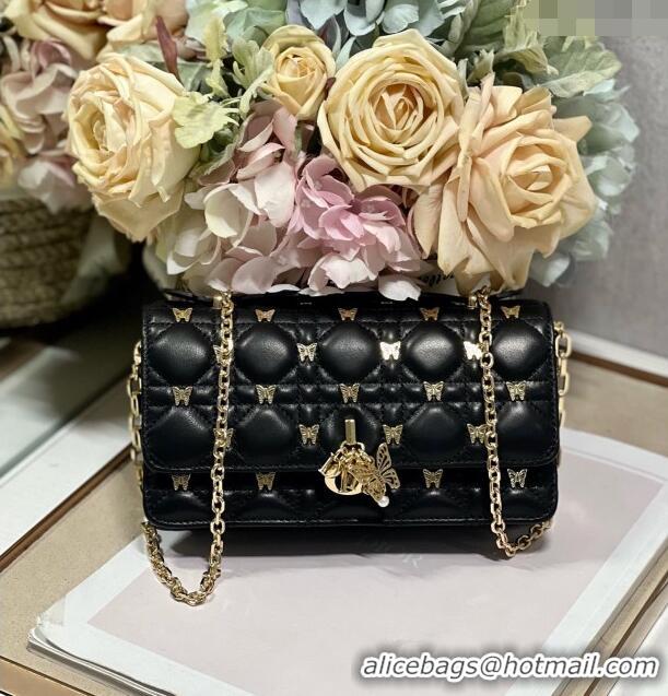 Promotional Dior Miss Dior Top Handle Bag with Gold-Finish Butterfly Studs CD1807 Black 2024