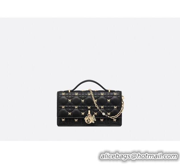 Promotional Dior Miss Dior Top Handle Bag with Gold-Finish Butterfly Studs CD1807 Black 2024