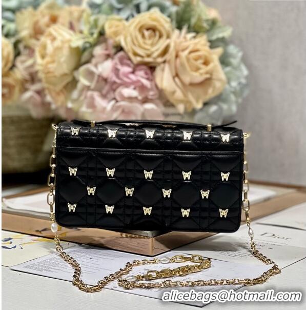 Promotional Dior Miss Dior Top Handle Bag with Gold-Finish Butterfly Studs CD1807 Black 2024