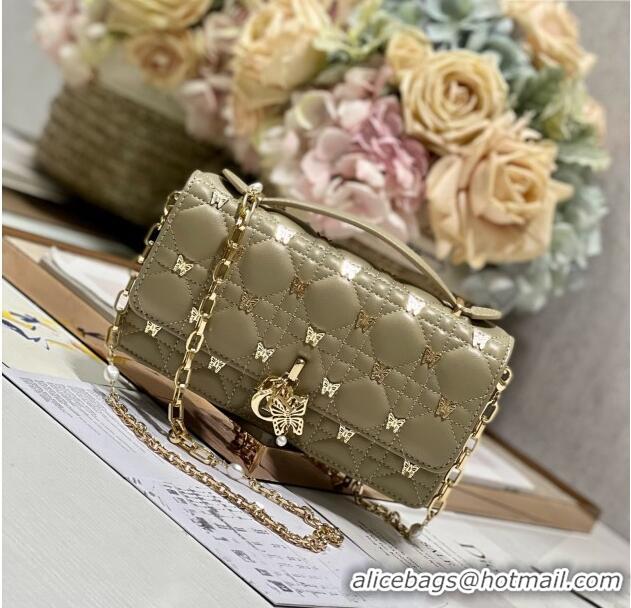 Well Crafted Dior Miss Dior Top Handle Bag with Gold-Finish Butterfly Studs CD1808 Beige 2024