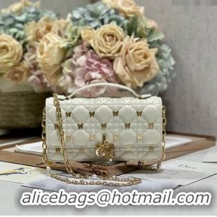 Luxurious Dior Miss Dior Top Handle Bag with Gold-Finish Butterfly Studs CD1808 White 2024