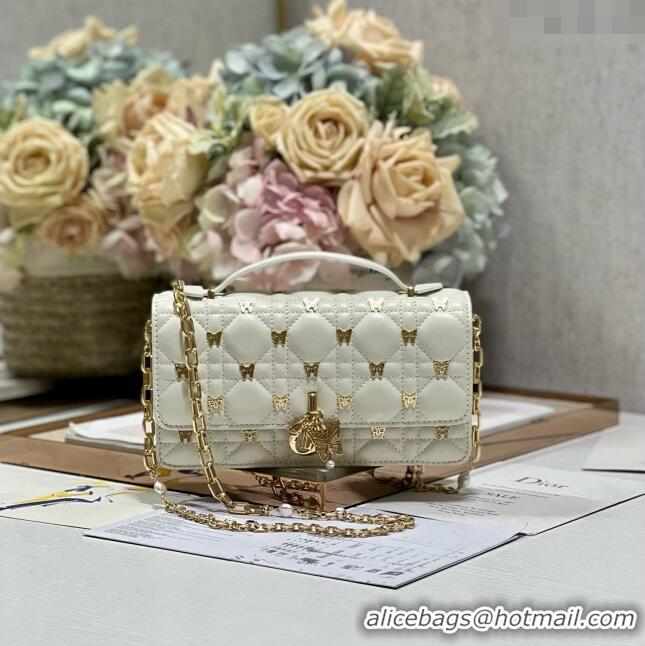 Luxurious Dior Miss Dior Top Handle Bag with Gold-Finish Butterfly Studs CD1808 White 2024