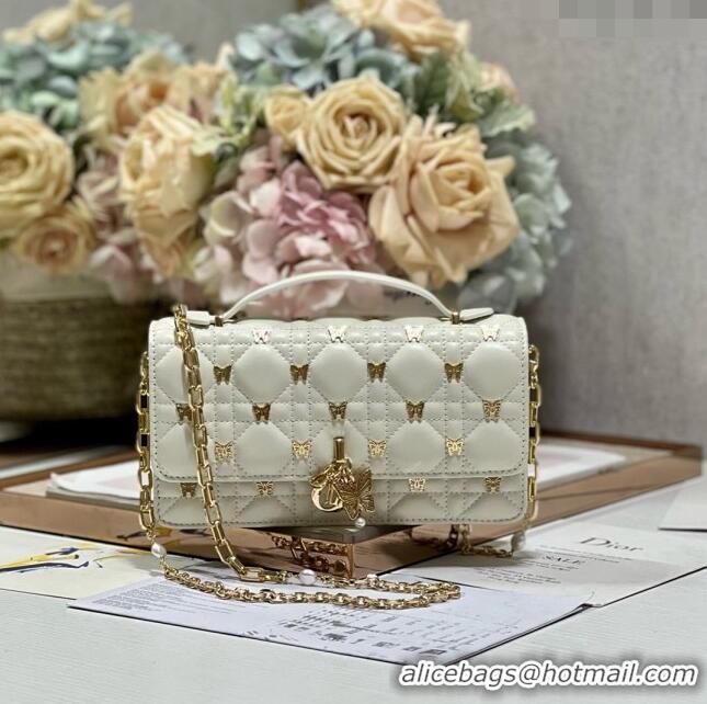 Luxurious Dior Miss Dior Top Handle Bag with Gold-Finish Butterfly Studs CD1808 White 2024