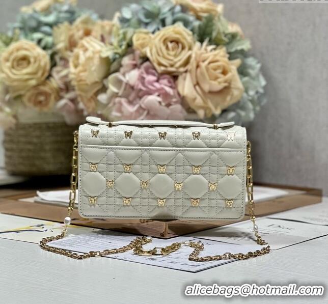 Luxurious Dior Miss Dior Top Handle Bag with Gold-Finish Butterfly Studs CD1808 White 2024