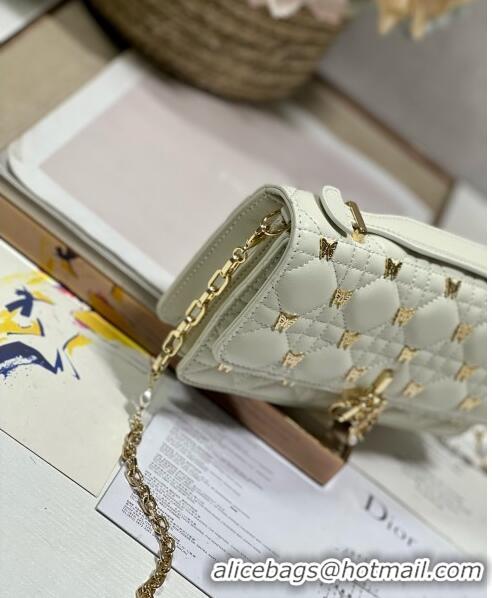 Luxurious Dior Miss Dior Top Handle Bag with Gold-Finish Butterfly Studs CD1808 White 2024