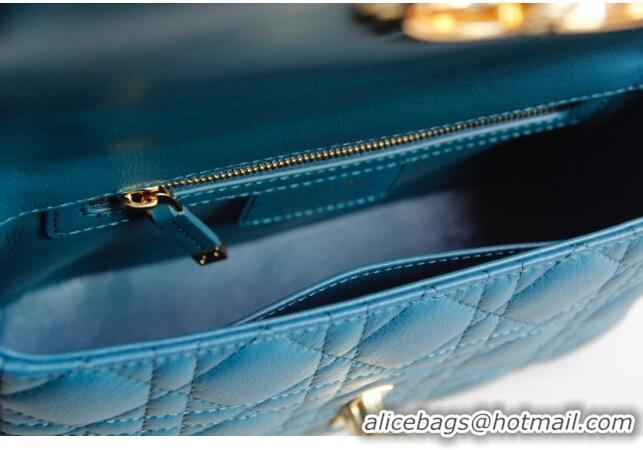 Famous Brand Dior Small Caro Chain Bag in Soft Cannage Calfskin CD1815 Ocean Blue 2024