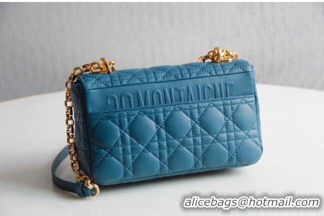 Famous Brand Dior Small Caro Chain Bag in Soft Cannage Calfskin CD1815 Ocean Blue 2024