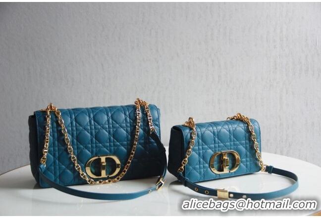 Famous Brand Dior Small Caro Chain Bag in Soft Cannage Calfskin CD1815 Ocean Blue 2024