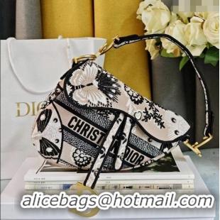 Luxurious Dior Medium Saddle Bag in Multicolor Butterfly Bandana Embroidery CD1817 Beige 2024