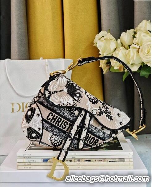 Luxurious Dior Medium Saddle Bag in Multicolor Butterfly Bandana Embroidery CD1817 Beige 2024